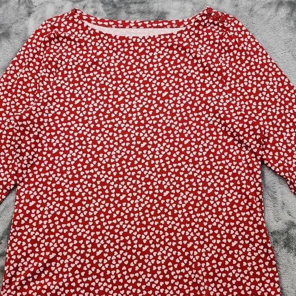Charter Club Top Womens M Red Heart Print Pima Cotton Button-Shoulder Pullover - Picture 2 of 9